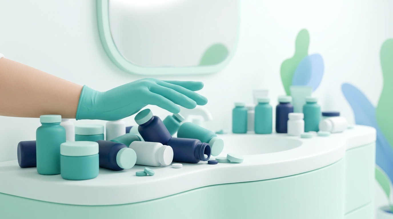 Supplement bottles on counter