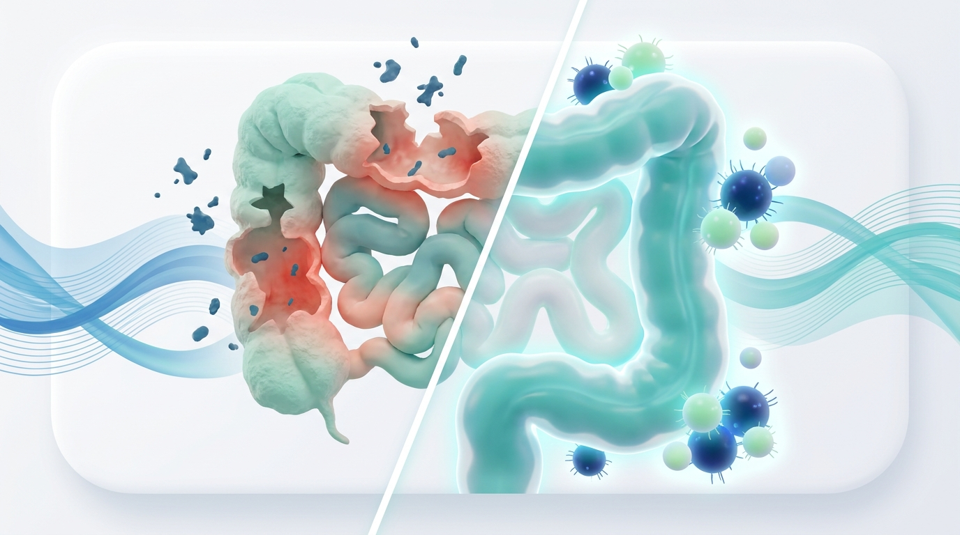 Gut lining before and after: inflamed and permeable versus healed and sealed